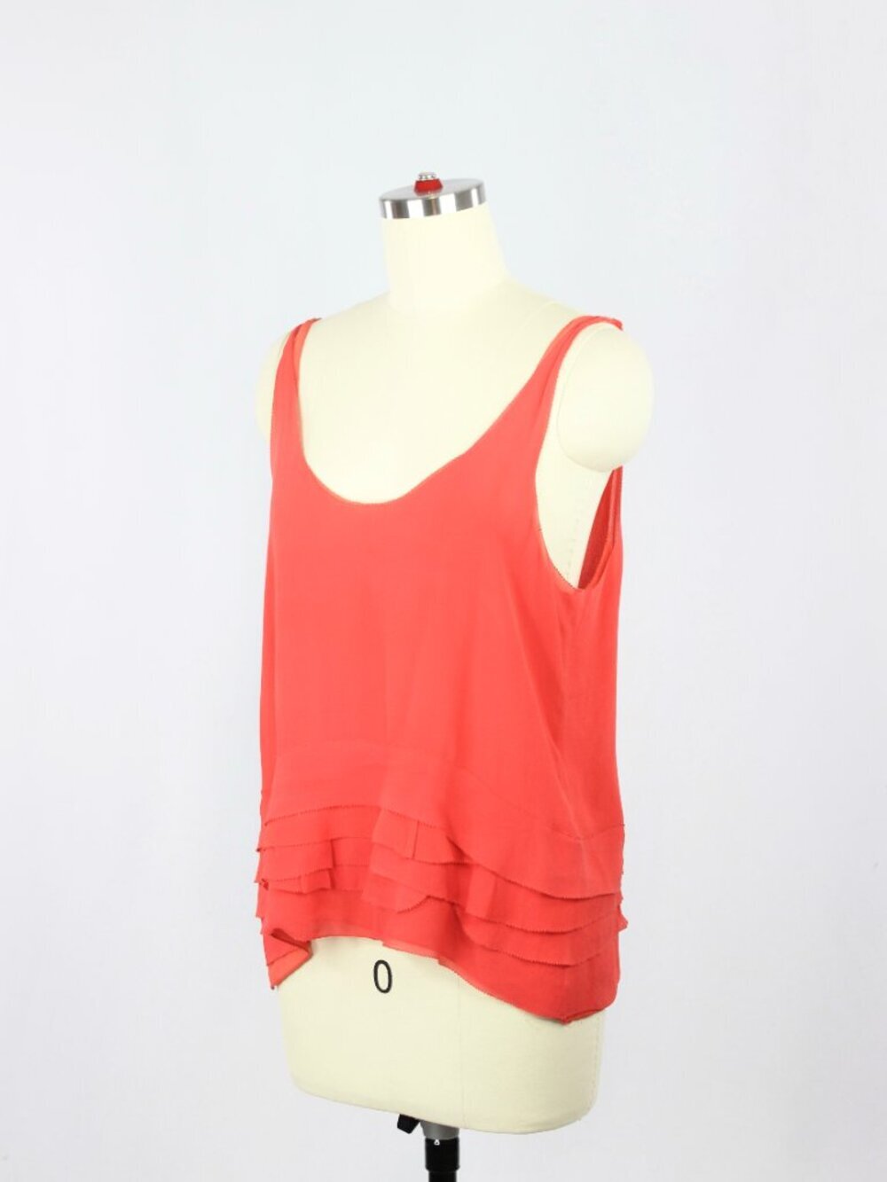 CLUB MONACO Coral Red Silk Georgette Ruffle Layered A-Line Tank, Size S - Picture 4 of 10